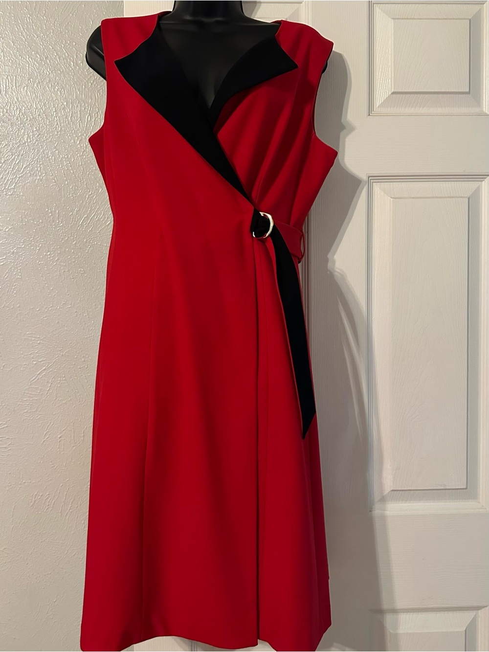 Calvin Klein Red Midi Dress with Black Contrast Trim